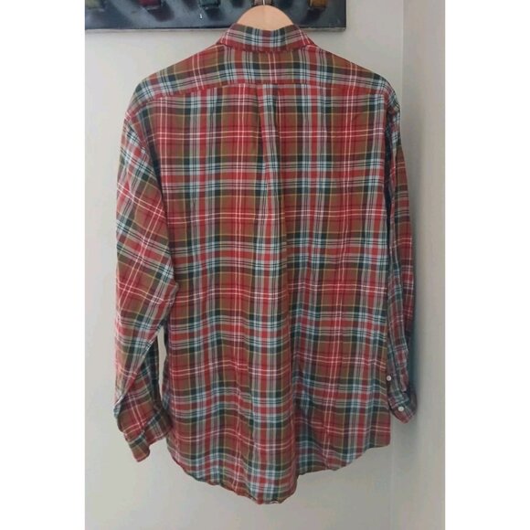 Ralph Lauren Cotton Button Down Shirt Size Large Red Green Plaid Holiday Work - Picture 6 of 8